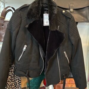 Zara black suede moto jacket size S
